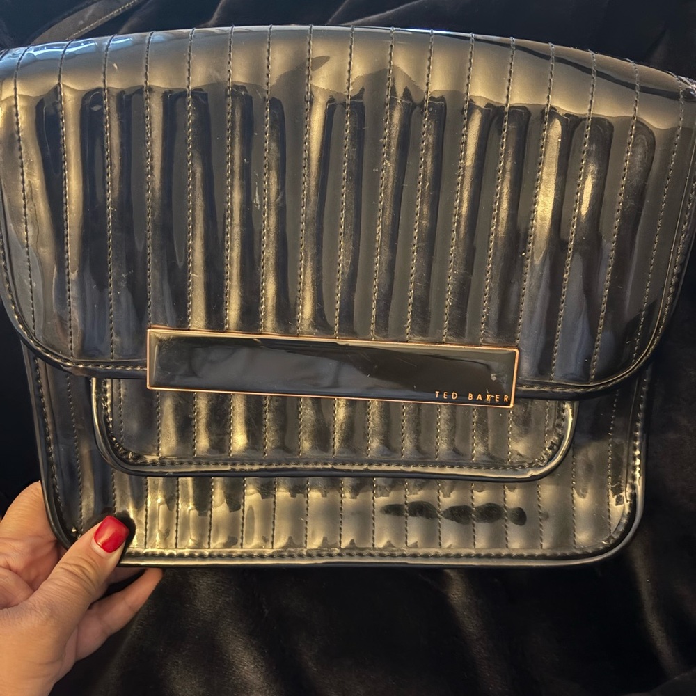 Ted Baker Black Patent Quilted Clutch